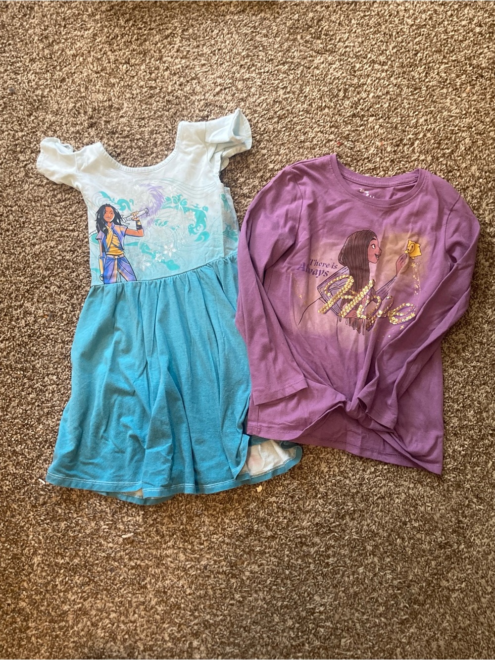 Girls Disney Princess Teal Dress + Purple Long Sleeve Top